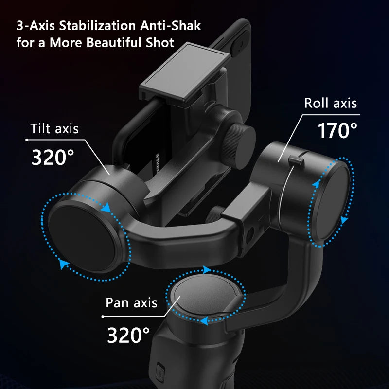 QAML F8 Handheld 3-Axis Gimbal Phone Holder Anti Shake Video Record Stabilizer for Xiaomi iPhone Cellphone Smartphone