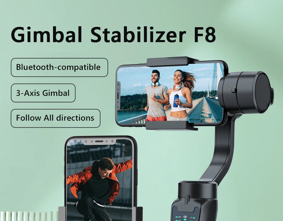 QAML F8 Handheld 3-Axis Gimbal Phone Holder Anti Shake Video Record Stabilizer for Xiaomi iPhone Cellphone Smartphone